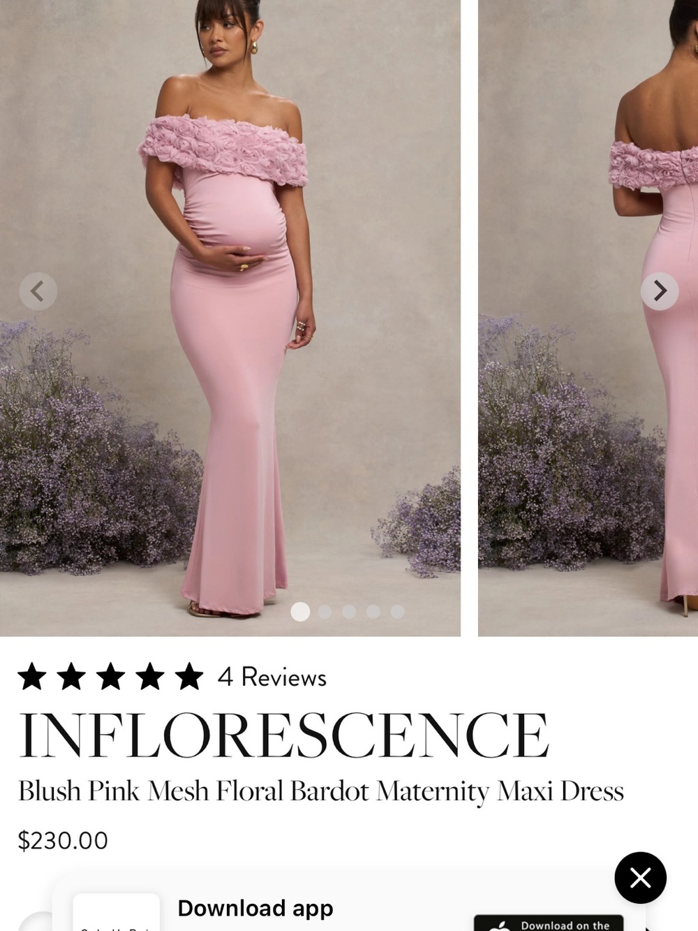 Club L London Blush Pink Off-Shoulder Maternity Maxi Dress